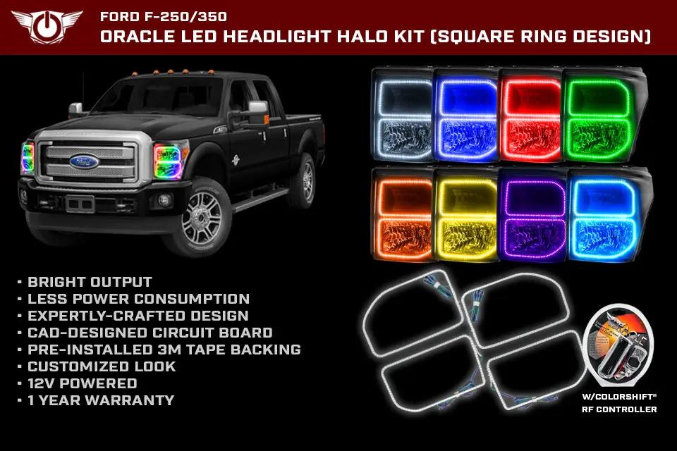 Oracle Lighting 2011-2016 Ford F-250/350 Superduty LED Headlight Square Halo Kit by Oracle Lighting