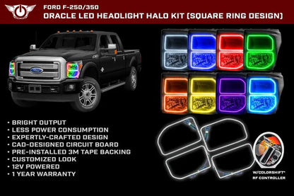 Oracle Lighting 2011-2016 Ford F-250/350 Superduty LED Headlight Square Halo Kit by Oracle Lighting