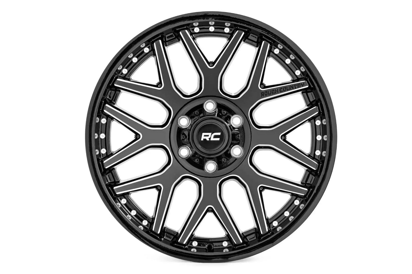 Rough Country 95 Series Wheel | One-Piece | Gloss Black Machined | 20x10 | 8x180 | -19mm by Rough Country