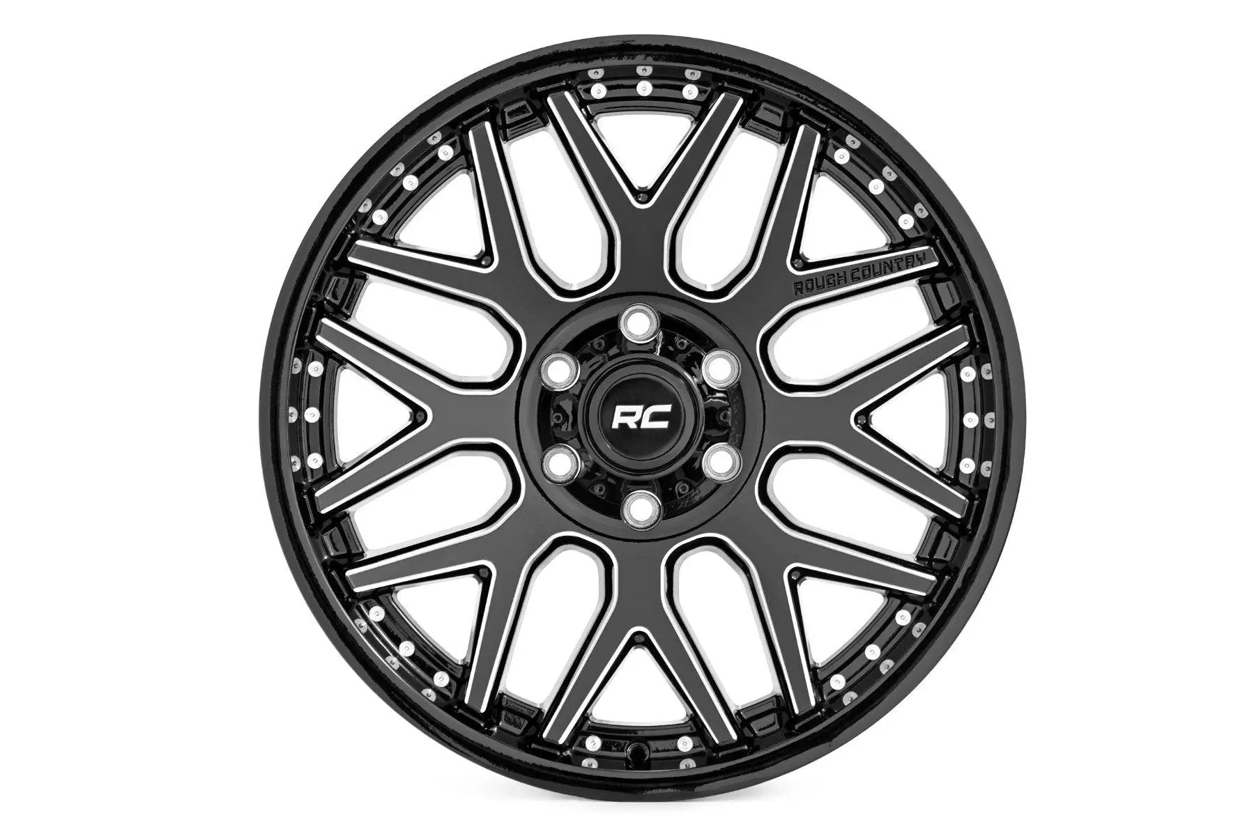 Rough Country 95 Series Wheel | One-Piece | Gloss Black Machined | 20x10 | 8x180 | -19mm by Rough Country