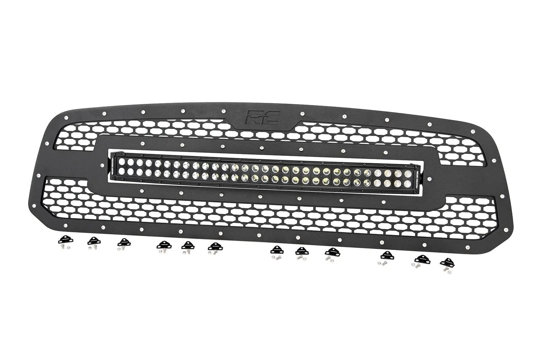 Rough Country Mesh Grille | 30" Dual Row LED | Black | Amber DRL | Ram 1500 2WD/4WD (13-18 & Classic) by Rough Country