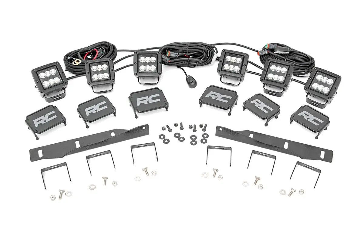 Rough Country LED Light Kit | Fog Mount | Triple 2" Black Pair | Ford Raptor 4WD (17-20) by Rough Country