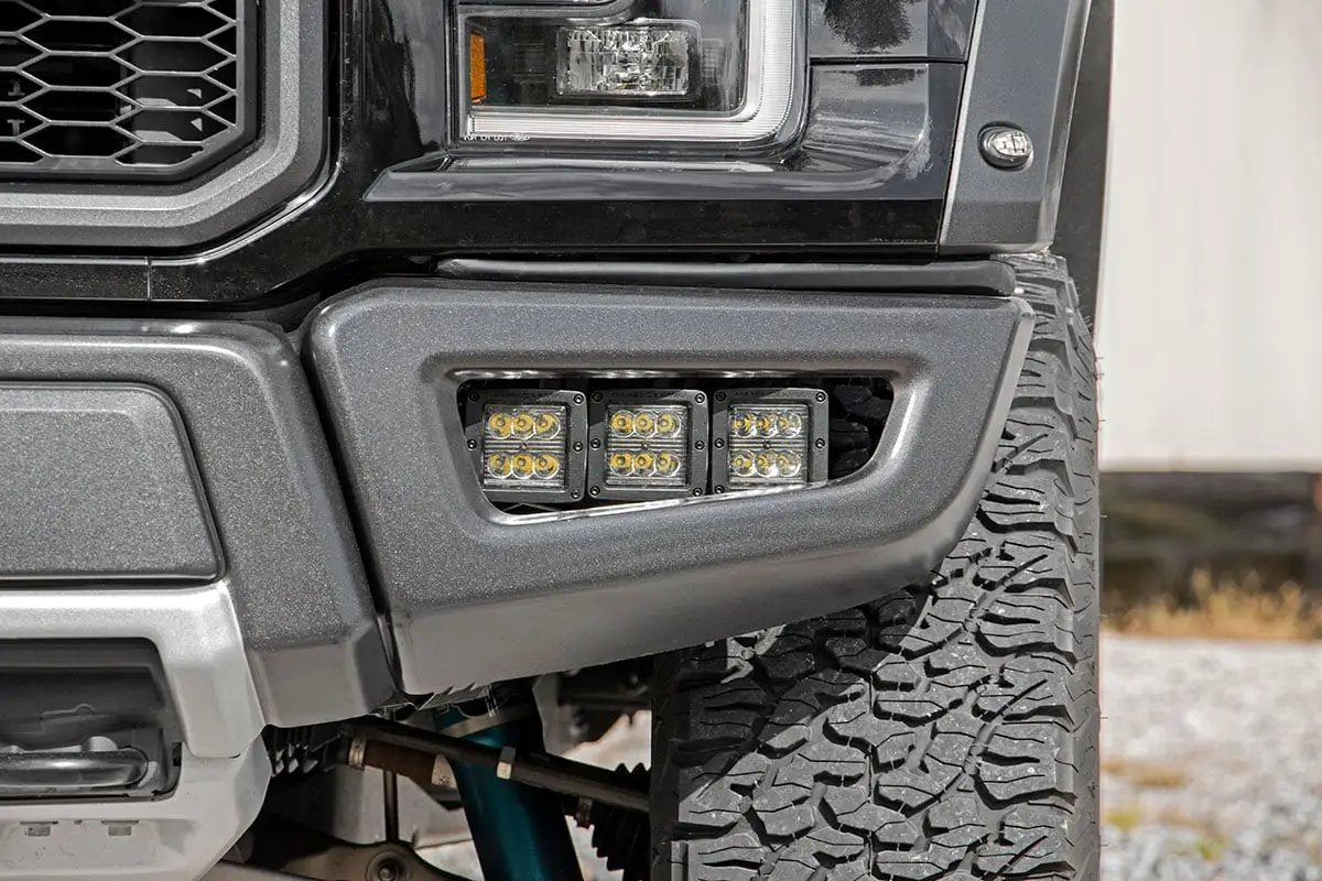 Rough Country LED Light Kit | Fog Mount | Triple 2" Black Pair | Ford Raptor 4WD (17-20) by Rough Country