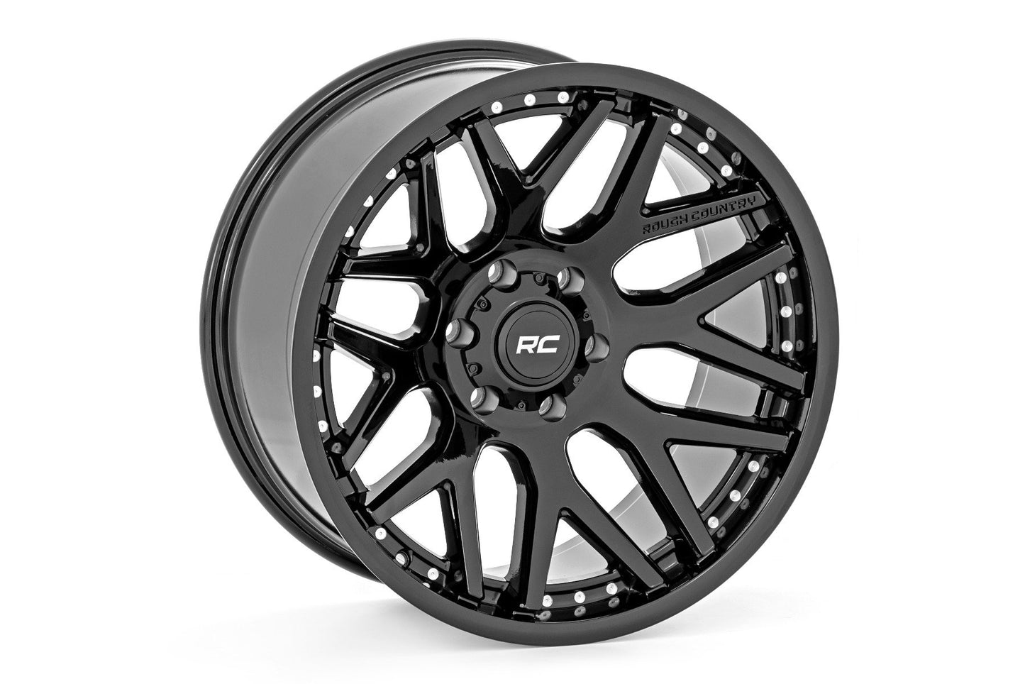 Llanta Rough Country Serie 95 | Una pieza | Negro brillante | 20x10 | 8x180 | -19mm