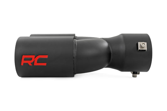 Rough Country Exhaust Tip | Black | Red RC Logo | 2.5-3 Inch Pipe Single Inlet | Dual Outlet