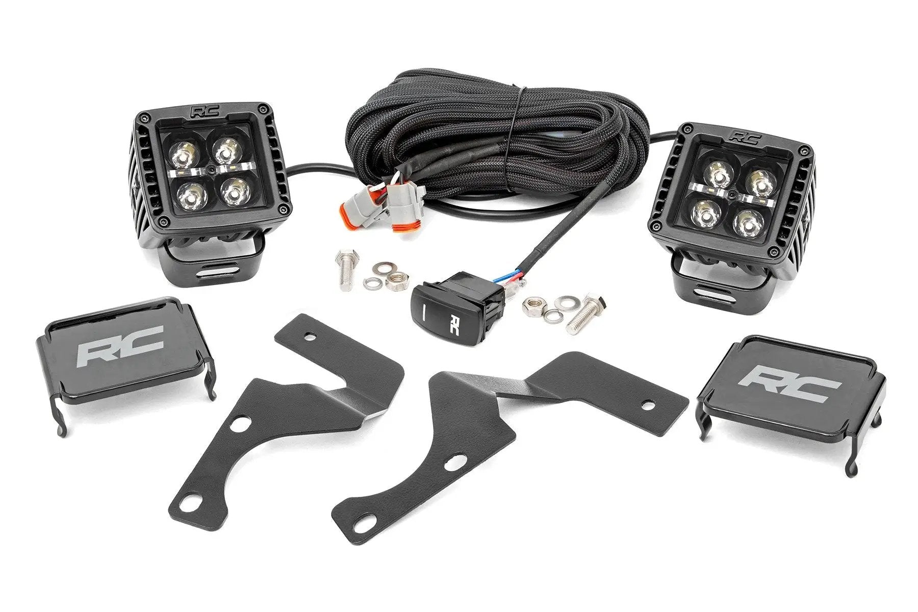 Rough Country LED Light Kit | Ditch Mount | 2" Black Pair | Amber DRL | Toyota 4Runner (10-24) by Rough Country