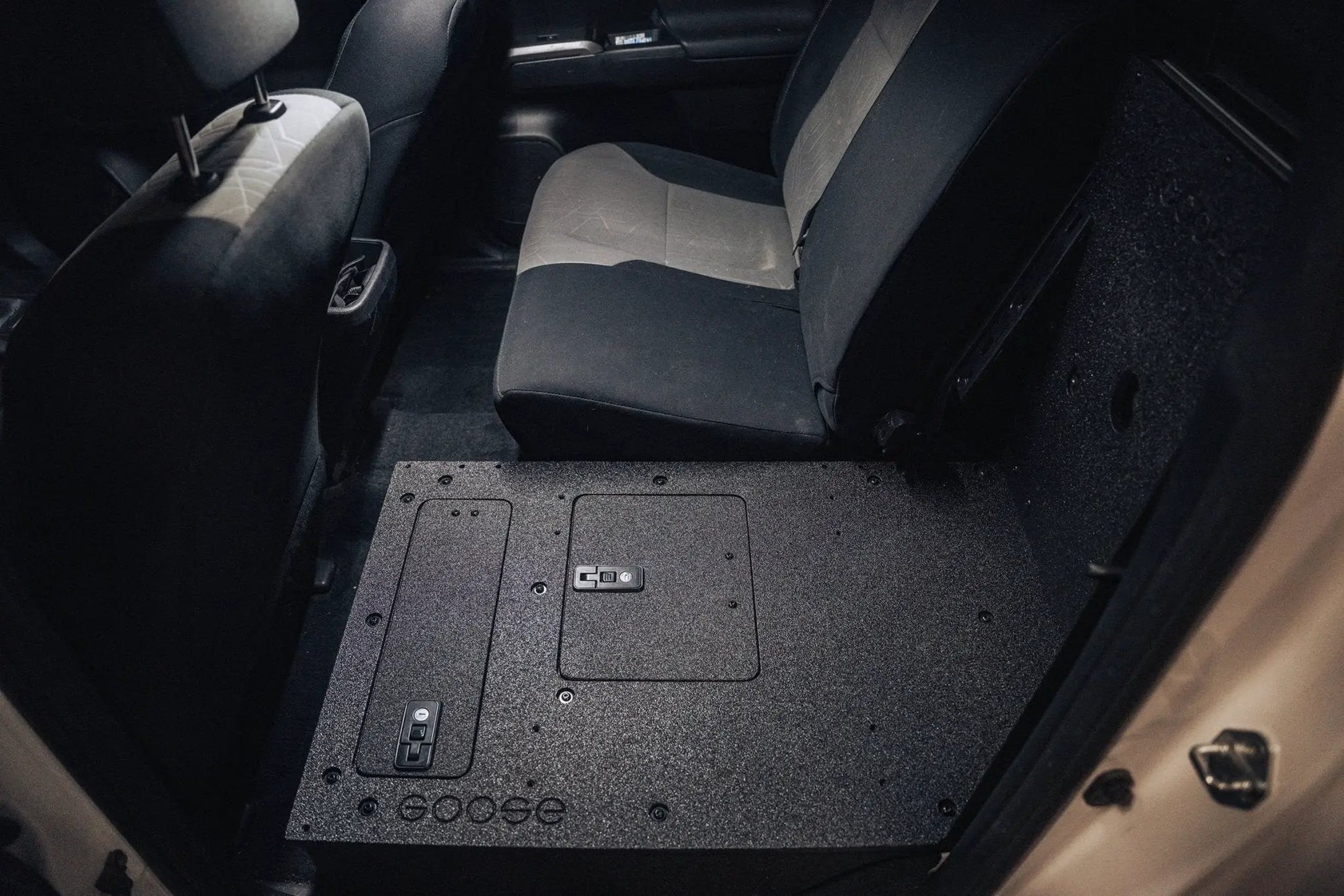 Toyota Tacoma 2005-2023 2nd and 3rd Gen Double Cab Version 2 - Second Row Seat Delete Plate System by Goose Gear