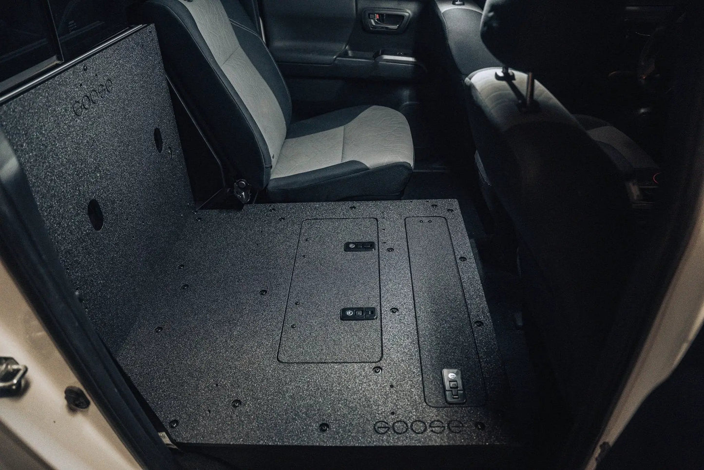 Toyota Tacoma 2005-2023 2nd and 3rd Gen Double Cab Version 2 - Second Row Seat Delete Plate System by Goose Gear