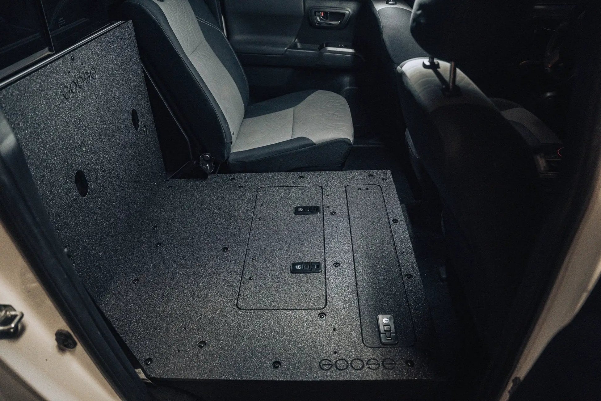 Toyota Tacoma 2005-2023 2nd and 3rd Gen Double Cab Version 2 - Second Row Seat Delete Plate System by Goose Gear