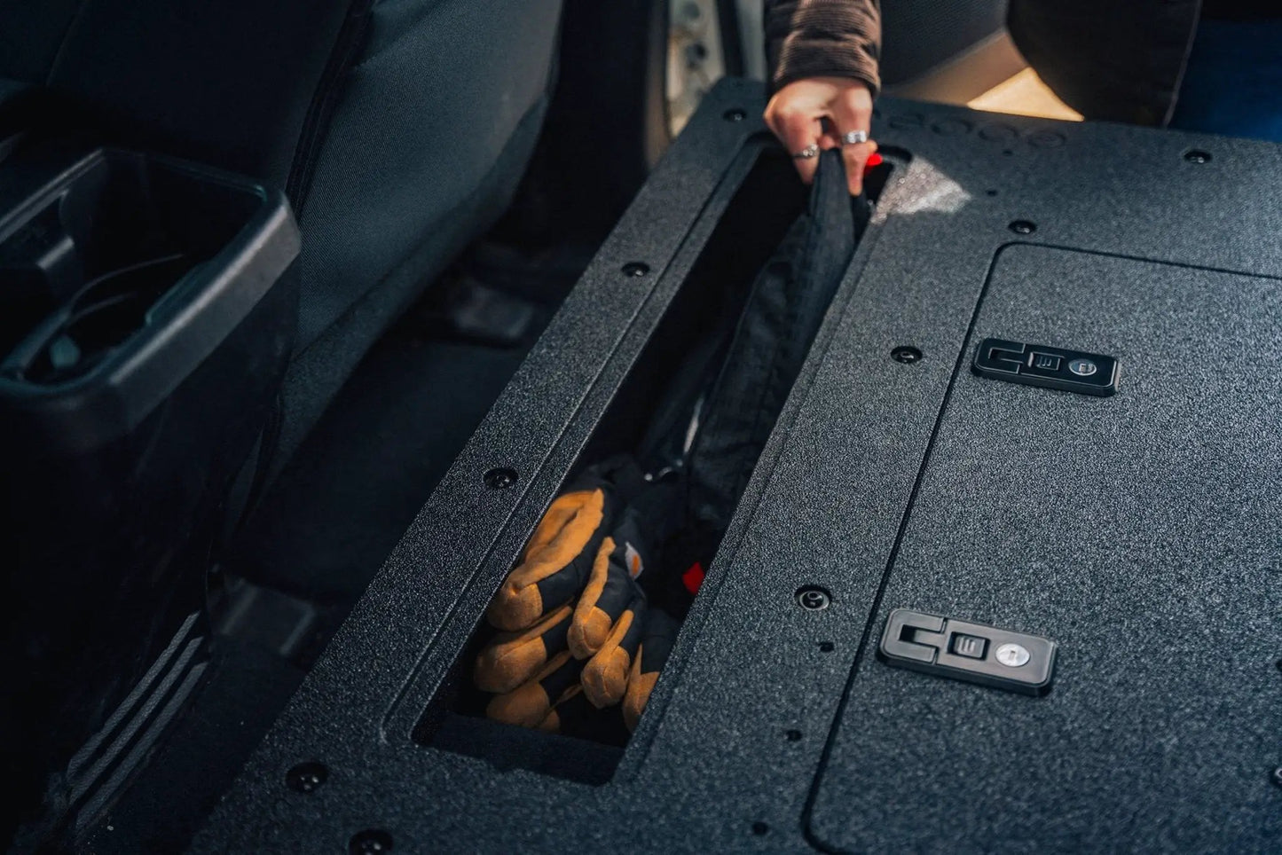 Toyota Tacoma 2005-2023 2nd and 3rd Gen Double Cab Version 2 - Second Row Seat Delete Plate System by Goose Gear