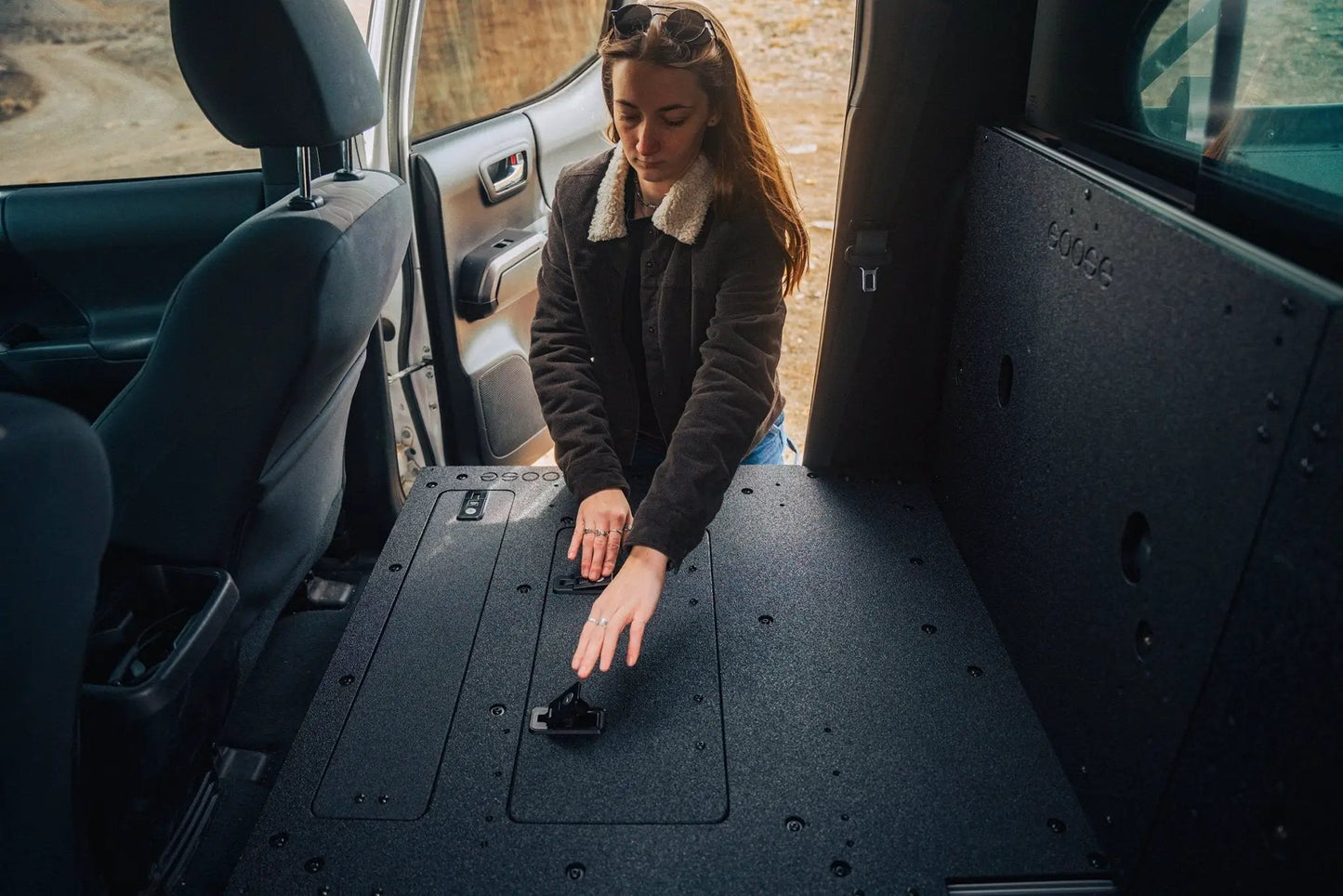 Toyota Tacoma 2005-2023 2nd and 3rd Gen Double Cab Version 2 - Second Row Seat Delete Plate System by Goose Gear