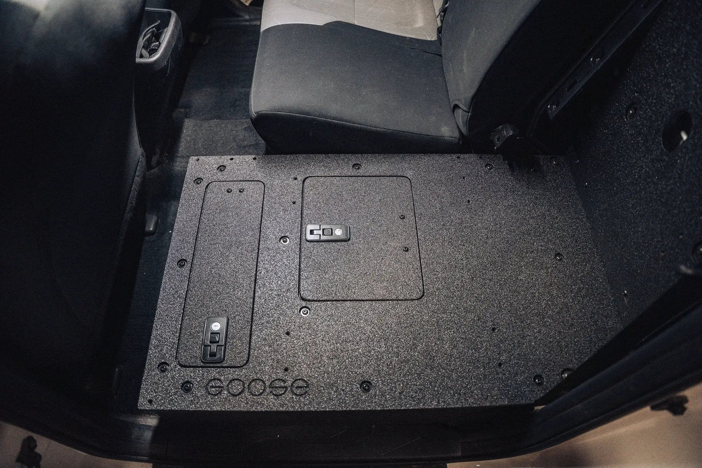 Toyota Tacoma 2005-2023 2nd and 3rd Gen Double Cab Version 2 - Second Row Seat Delete Plate System by Goose Gear