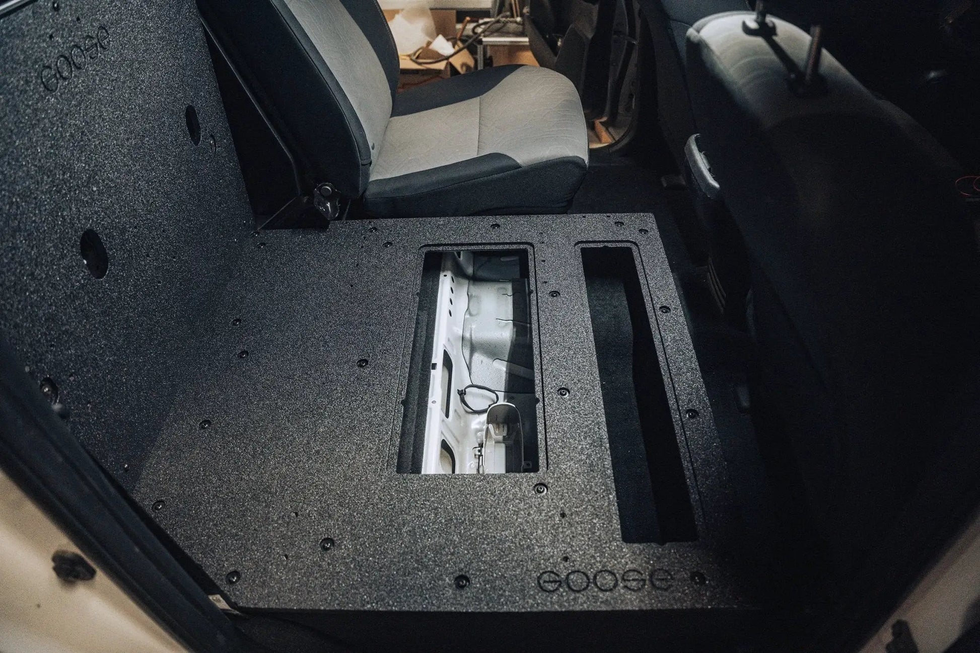 Toyota Tacoma 2005-2023 2nd and 3rd Gen Double Cab Version 2 - Second Row Seat Delete Plate System by Goose Gear