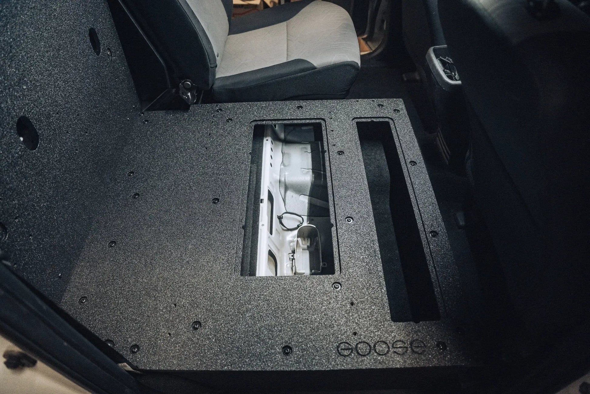 Toyota Tacoma 2005-2023 2nd and 3rd Gen Double Cab Version 2 - Second Row Seat Delete Plate System by Goose Gear