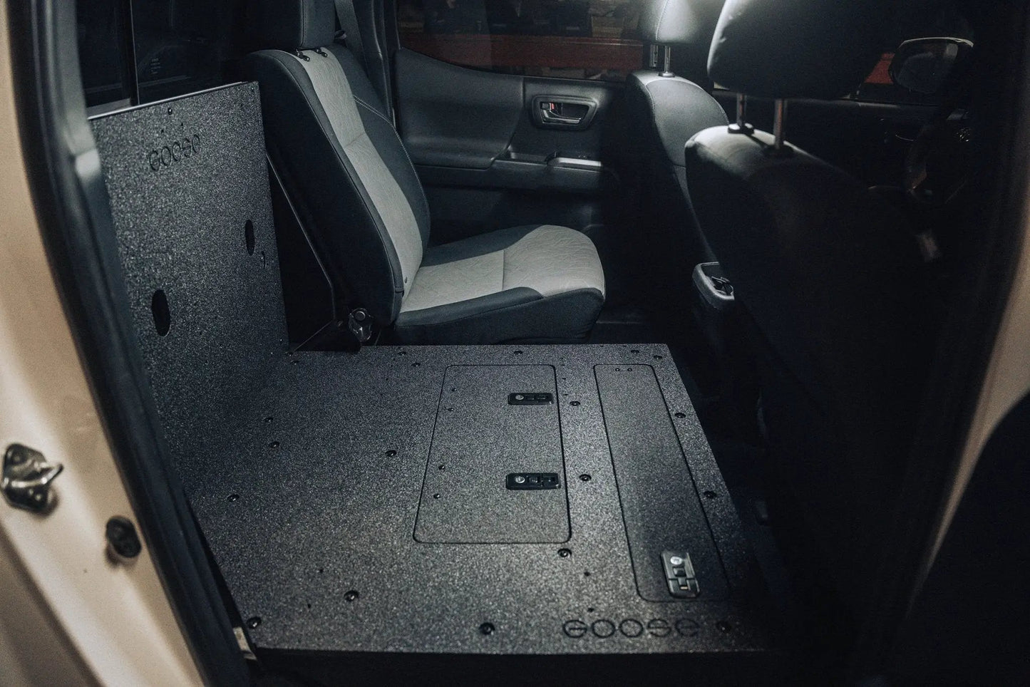 Toyota Tacoma 2005-2023 2nd and 3rd Gen Double Cab Version 2 - Second Row Seat Delete Plate System by Goose Gear