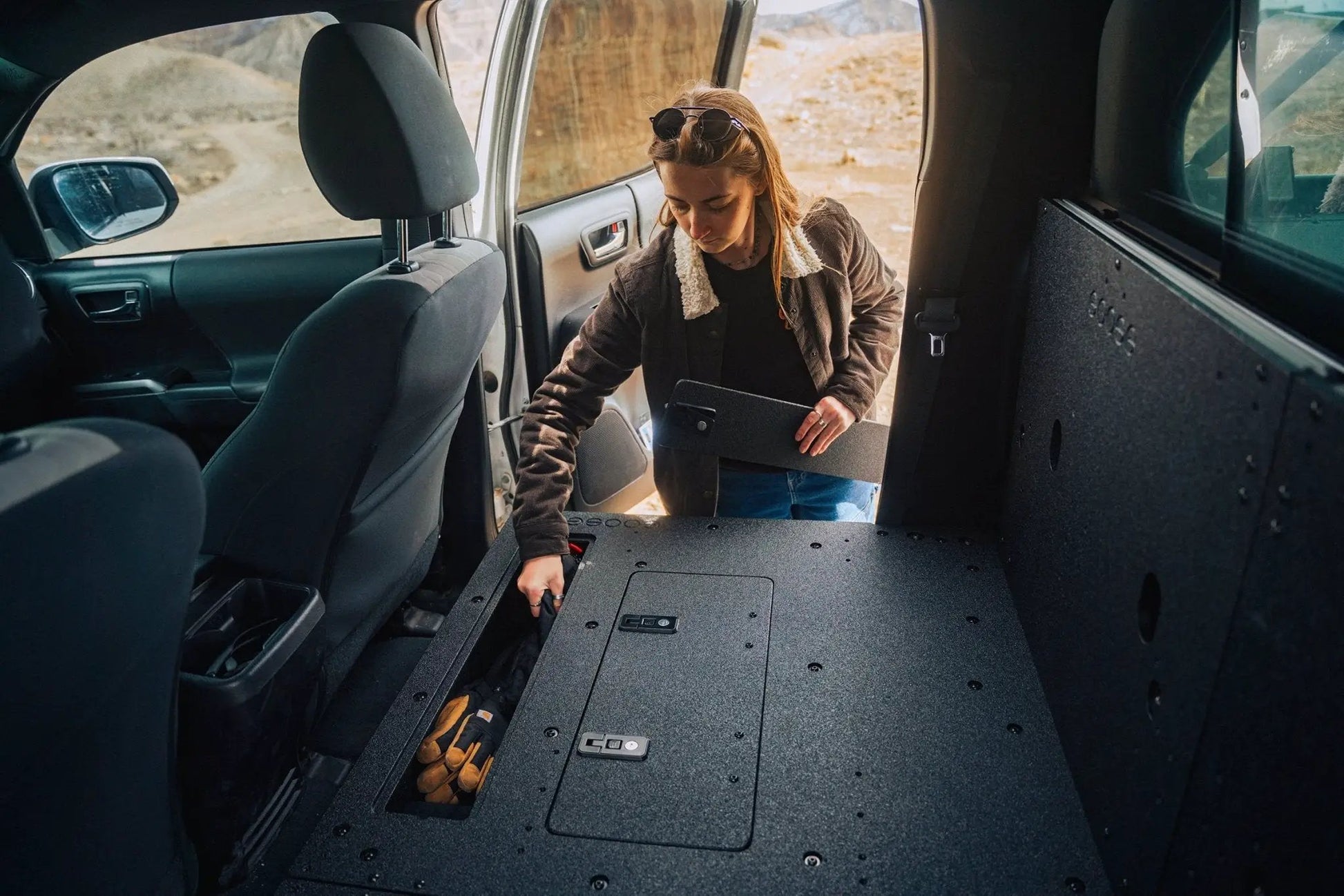 Toyota Tacoma 2005-2023 2nd and 3rd Gen Double Cab Version 2 - Second Row Seat Delete Plate System by Goose Gear
