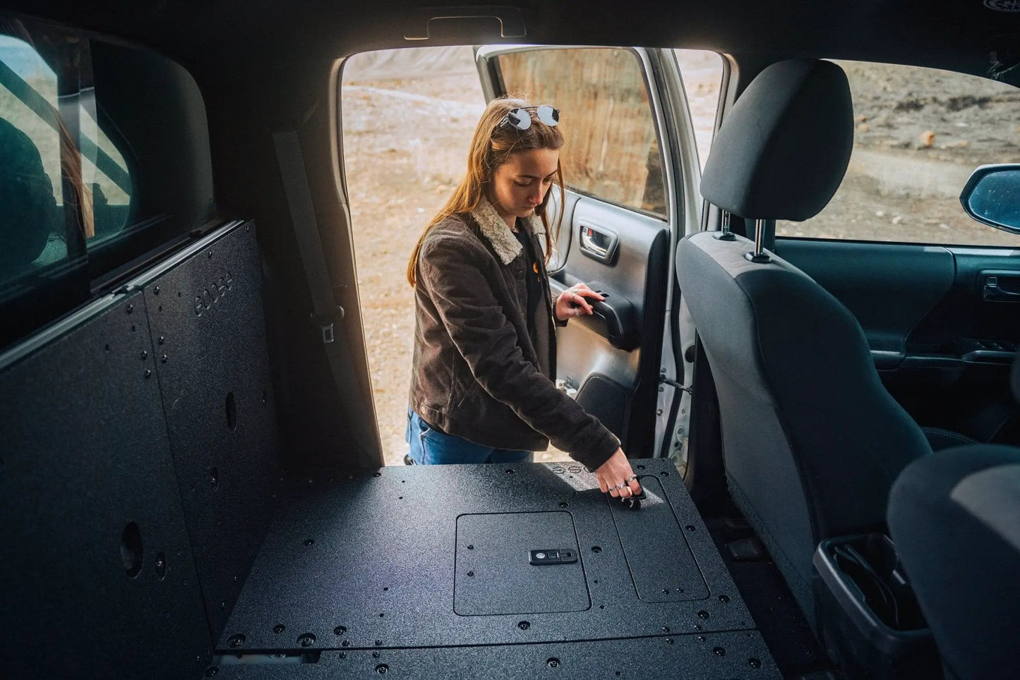 Toyota Tacoma 2005-2023 2nd and 3rd Gen Double Cab Version 2 - Second Row Seat Delete Plate System by Goose Gear