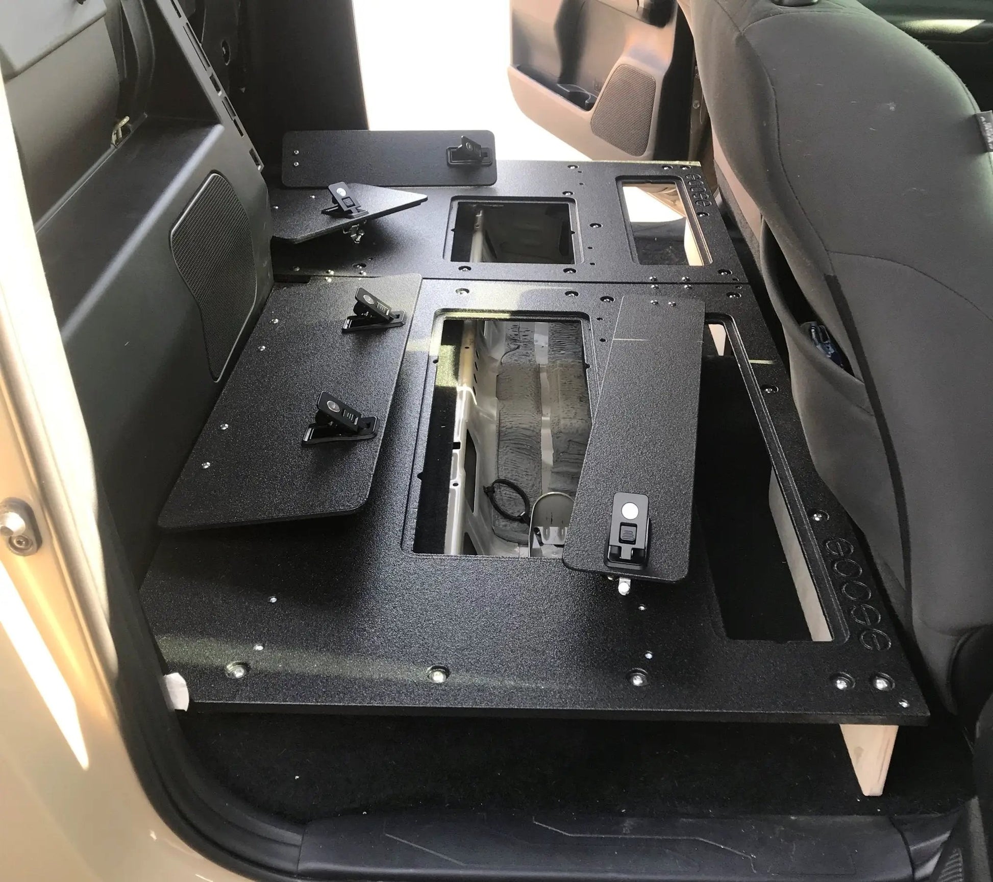 Toyota Tacoma 2005-2023 2nd and 3rd Gen. Double Cab - Second Row Seat Delete Plate System keeping Factory Back Wall by Goose Gear