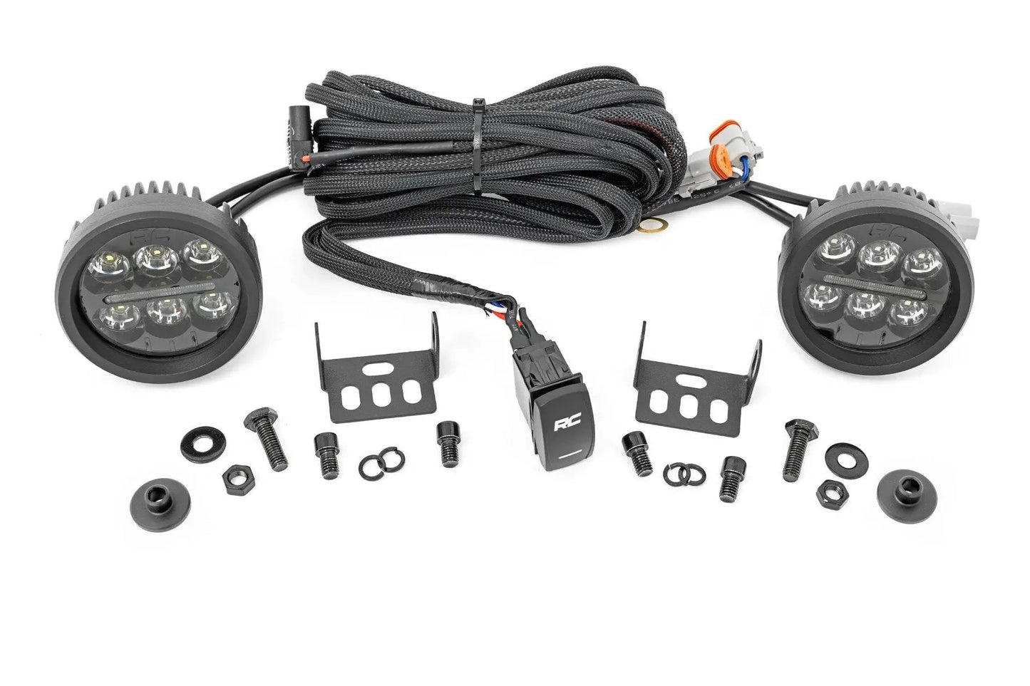 Rough Country LED Light Kit | Ditch Mount | 3.5" Black Round Pair | Amber DRL | Ford Bronco (21-25) by Rough Country