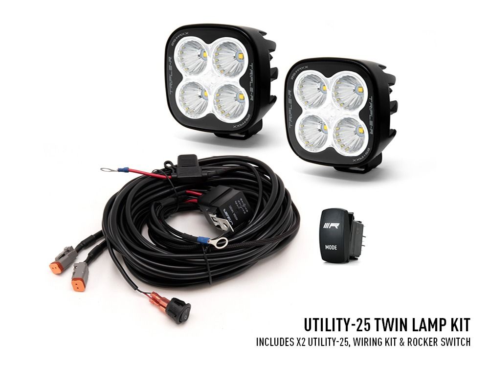 TRIPLE-R-LIGHTS Utility-25 Twin Lamp Kit (includes: 2x Utility-25, 1x 2L-UT-200 and 1x Rocker Switch - Flood)