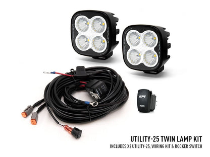 TRIPLE-R-LIGHTS Utility-25 Twin Lamp Kit (includes: 2x Utility-25, 1x 2L-UT-200 and 1x Rocker Switch - Flood)