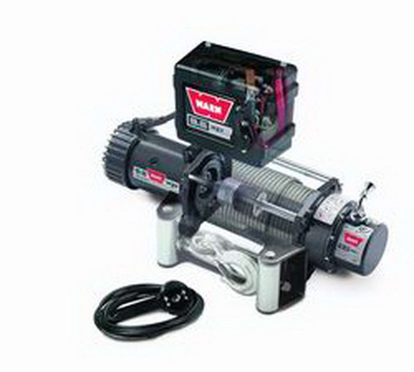 Warn Vehicle Mounted; Vehicle Recovery Winch; 12 Volt Electric; 9500 Pound Line Pull Capacity; 100 Foot Wire Rope; Roller Fairlead; Wired Remote; Planetary Gear Drive; Requires Winch Carrier or Winch Mount